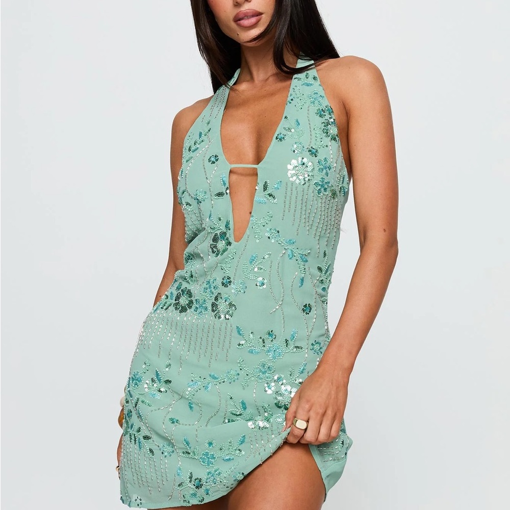 Telenova Halter Mini Dress Green